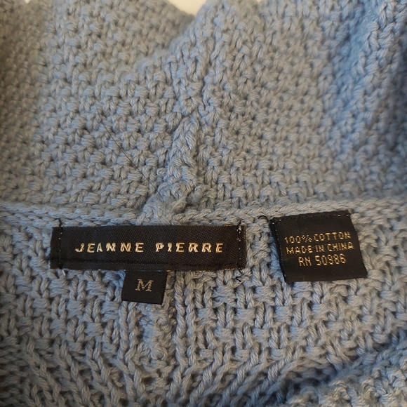Jeanne Pierre Blue Cowl Neck Cable Waffle Knit Textured Pullover Sweater Size M - Picture 9 of 10